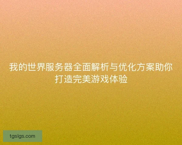 我的世界服务器全面解析与优化方案助你打造完美游戏体验