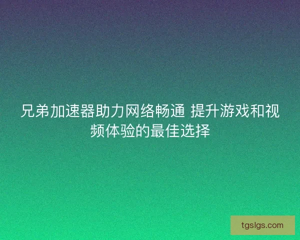 兄弟加速器助力网络畅通 提升游戏和视频体验的最佳选择