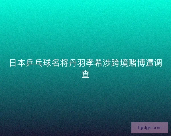 日本乒乓球名将丹羽孝希涉跨境赌博遭调查